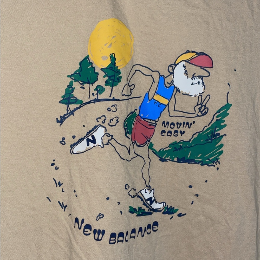 New Balance Tan Tee with Colorful Running Graphic